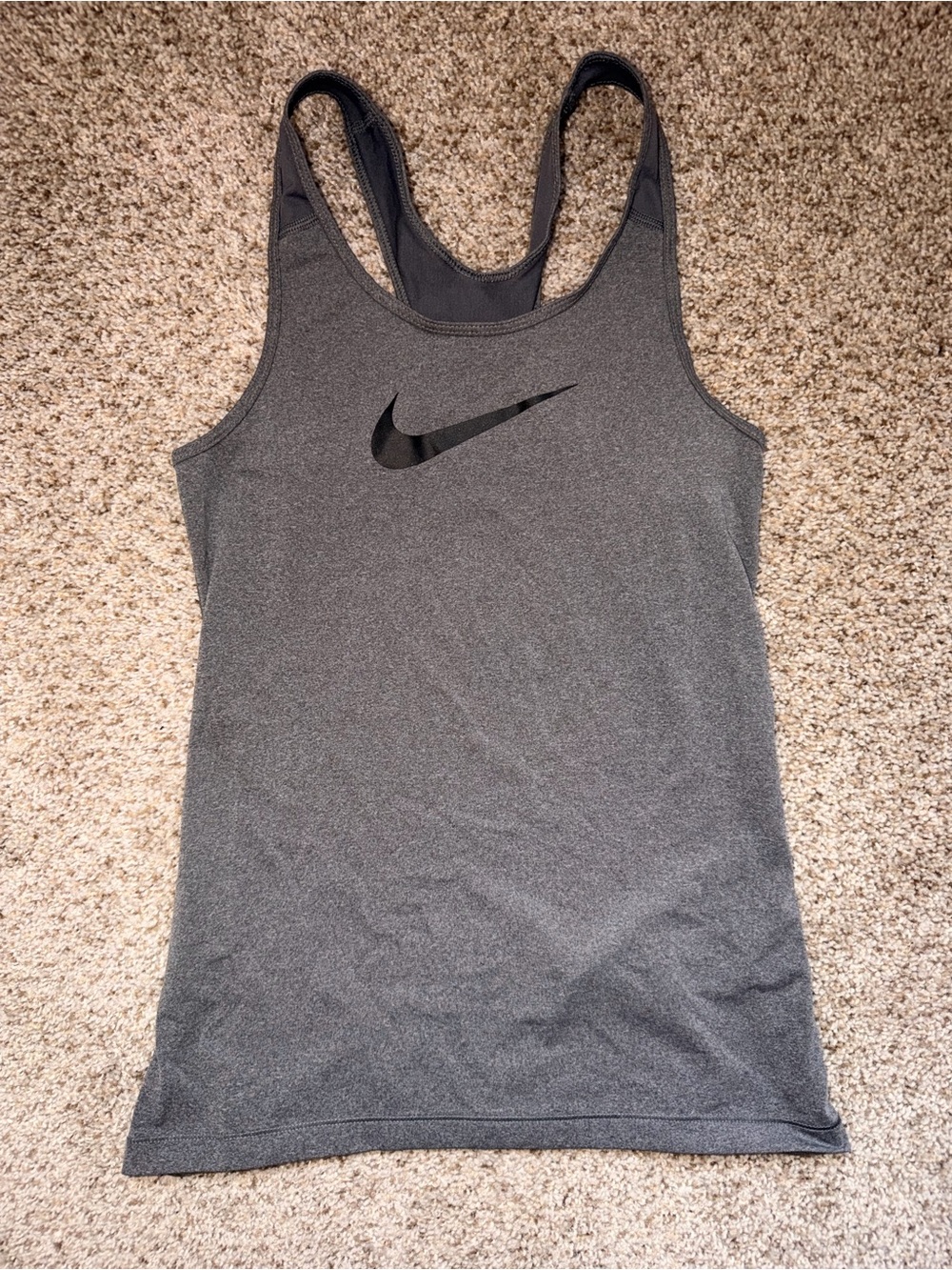 Nike Gray Racerback Athletic Tank with Black Swoosh